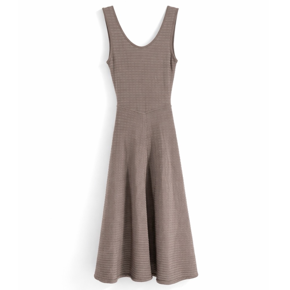 Whistles Taupe Scoop-Neck Ribbed Midi Dress